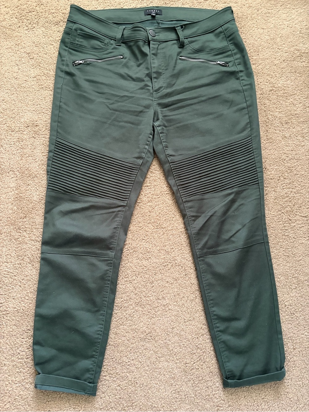 Forest Green Moto-Style Jeans